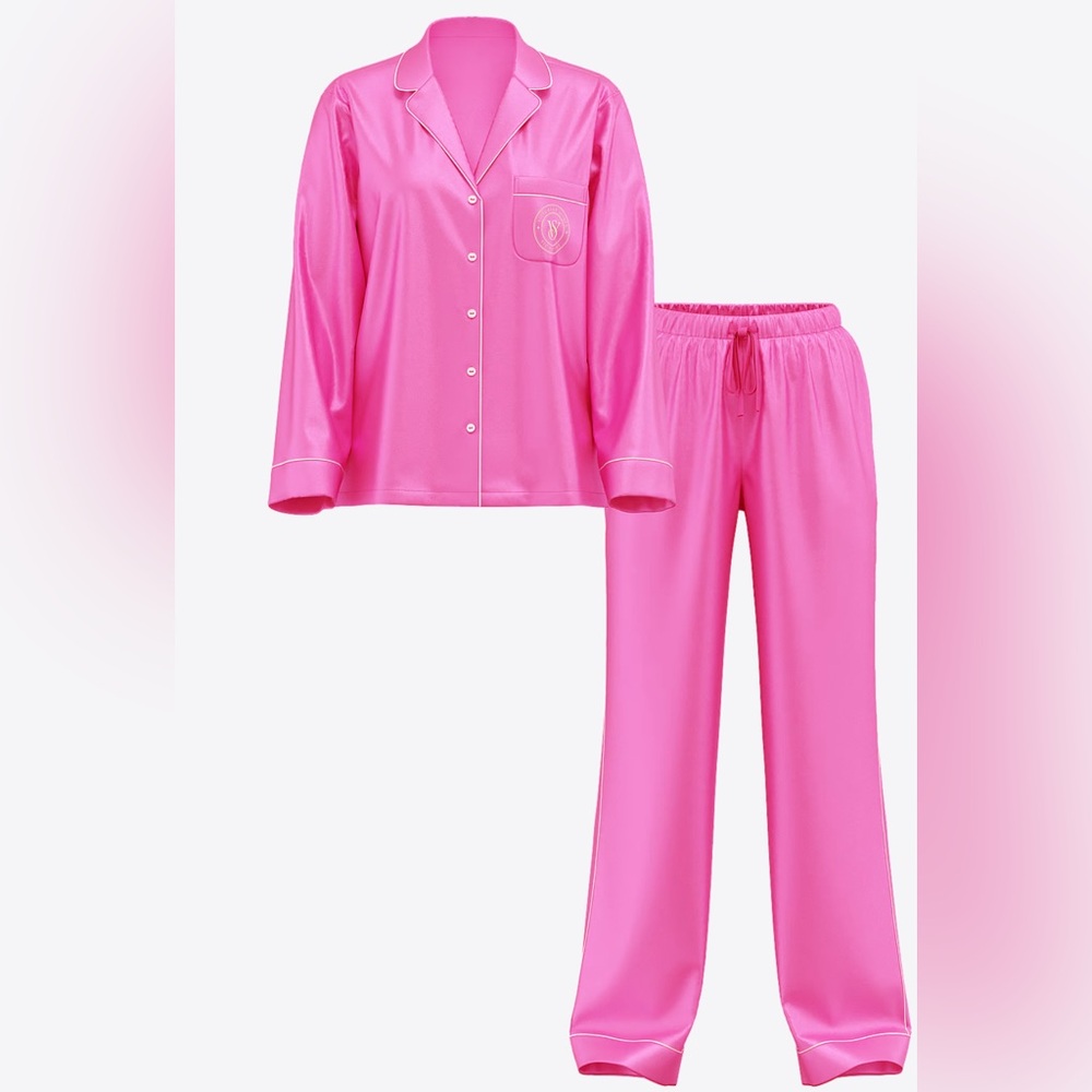 VICTORIA'S SECRET - Glazed Satin Long Pajama Set - NEW PEONY